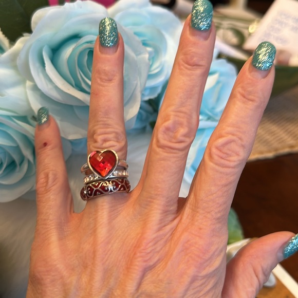 Brighton TRUE HEART Red Swarovski Crystal large faceted Heart silver Ring RARE - Picture 11 of 16